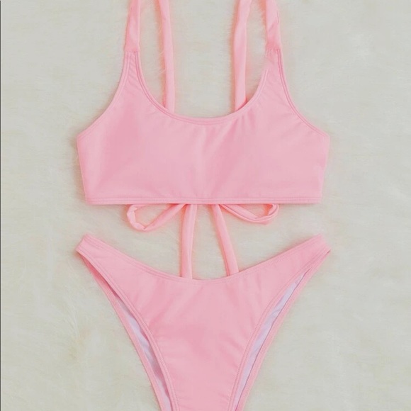 SHEIN Pink Back Tie Top and Bottom Set - Picture 1 of 5